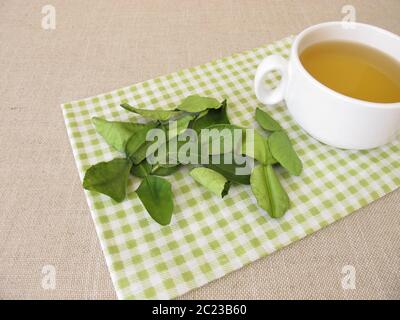 Tee mit getrockneten Kaffir-Limettenblättern Stockfoto