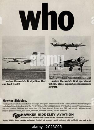 Vintage-Werbung für die Hawker Siddeley Aerospace Company. Stockfoto