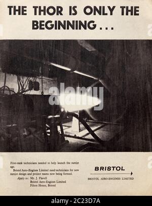 Vintage-Werbung für die Bristol Aero Engines und Luft- und Raumfahrtunternehmen. Stockfoto