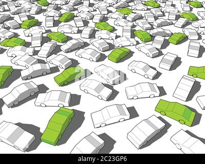 Grüne ökologische Autos, die sich von anderen im riesigen Stau absticht Stock Vektor