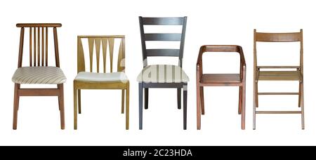 Set aus Holzstuhl isoliert auf weiß mit Clipping-Pfad Stockfoto