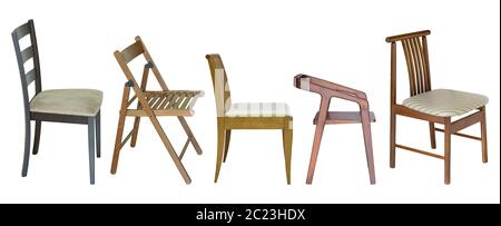 Set aus Holzstuhl isoliert auf weiß mit Clipping-Pfad Stockfoto