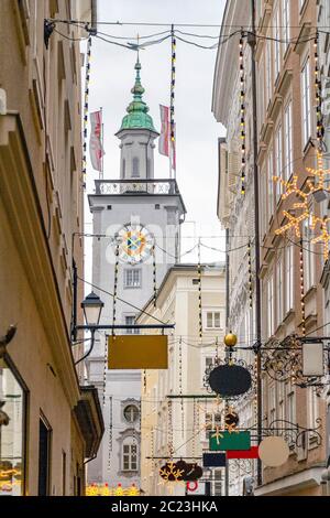 Eindruck von Salzburg, eine Stadt in Österreich in der Weihnachtszeit Stockfoto