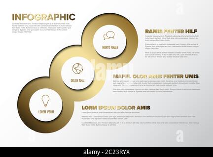 Vektor Mehrzweck Infografik Vorlage mit drei Elemente Optionen - Premium goldene Version auf einem hellen Hintergrund Stock Vektor