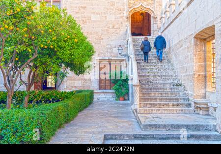 Alte Seidenbörse Lonja de la Seda, Valencia, Spanien Stockfoto