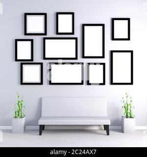 Leeren Bilderrahmen an der Wand mit Möbeln Stockfoto