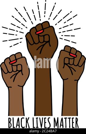 Schwarze Leben Materie, weibliche Hände Protest gegen Rassismus, schwarze Fäuste kämpfen, Vektor-Illustration Stock Vektor