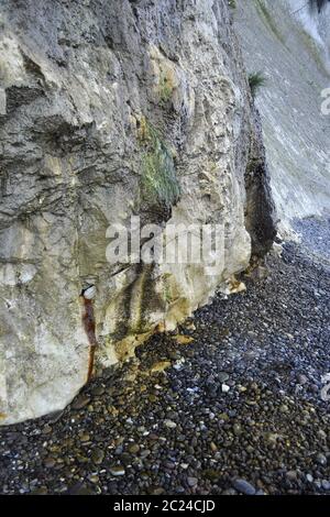 Steile Wand mit Quelle an der Kreideküste, Insel RÃ¼gen Stockfoto