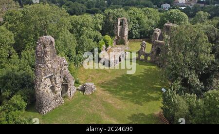 Luftaufnahme von Narberth Castle, Pembrokeshire Wales Großbritannien Stockfoto