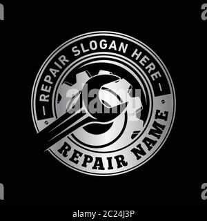Reparieren Logo Design. Schlüssel und Getriebe, Reparatur, Reparatur, Maschine, Wartung Logo Design. Vektor und Illustration. Stock Vektor