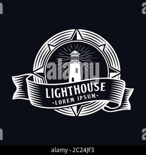 Leuchtturmlogo. Vektor und Illustration. Stock Vektor
