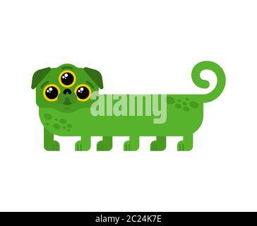 Alien Hund grün Cartoon isoliert. UFO PET Vektor Illustration Stock Vektor