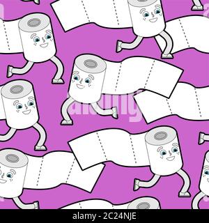 Toilettenpapierhintergrund. vektor-Textur. Toilettenpapierrollen Cartoon laufen Muster nahtlos Stock Vektor
