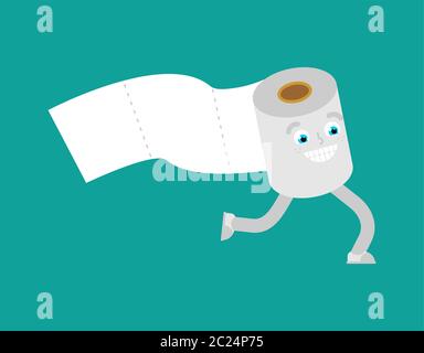 Toilettenpapiervektor Illustration. Toilettenpapierrolle Cartoon laufen isoliert Stock Vektor