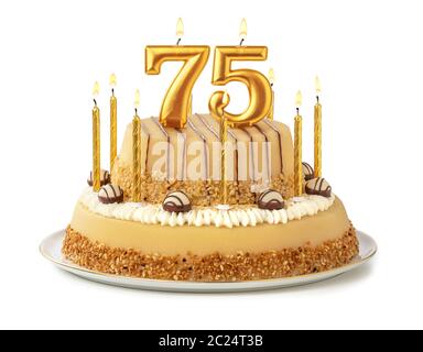 Festliche Kuchen mit goldenen Kerzen - Nummer 75 Stockfoto