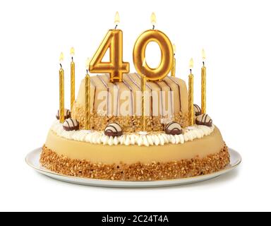 Festliche Kuchen mit goldenen Kerzen - Nummer 40 Stockfoto