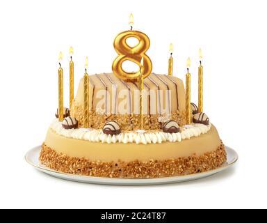 Festliche Kuchen mit goldenen Kerzen - Zahl 8. Stockfoto