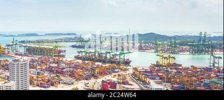Container Panorama Shiping Singapur Hafen Stockfoto