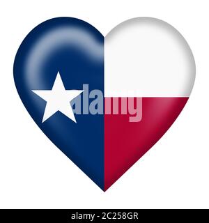 Texas Flagge Herz-Taste isoliert auf weiß mit Clipping Pfad Stockfoto