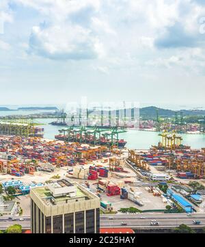 Container, Frachskrane, Singapur Hafen Stockfoto