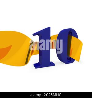 Big Blue 10 mit einem goldenen Band, 3D-Rendering Stockfoto