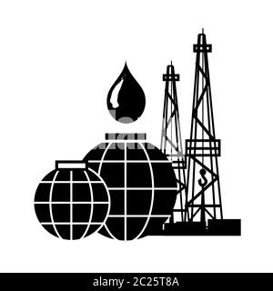 Öl und Erdölprodukte. Technologie und Industrie Emblem. Stockfoto
