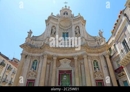 Detail der Sizilianischen Barockkirche Basilica della Collegiata in Catania, Sizilien, Italien Stockfoto