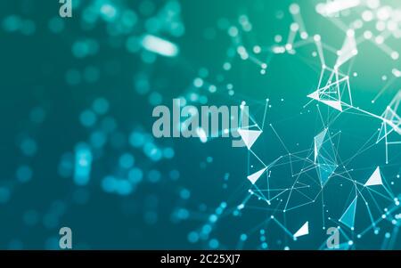 Abstrakter Hintergrund. Molecules-Technologie mit polygonalen Formen, die Punkte und Linien verbinden. Verbindungsstruktur. Big Data-Visualisierung. Stockfoto