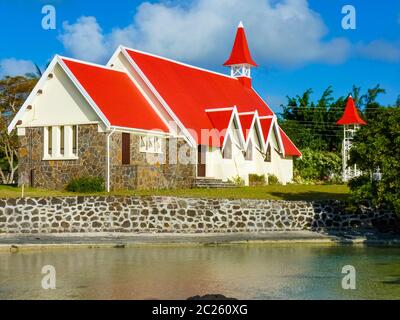 Rote Dachkirche in Cap Malheureux, nördlich von Mauritius Stockfoto