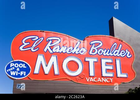 Motel Schild in der Altstadt, Boulder City, Nevada, USA, Nordamerika Stockfoto