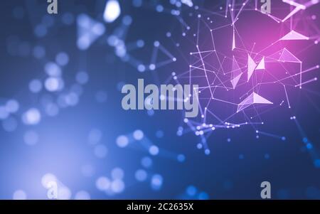 Abstrakter Hintergrund. Molecules-Technologie mit polygonalen Formen, die Punkte und Linien verbinden. Verbindungsstruktur. Big Data-Visualisierung. Stockfoto