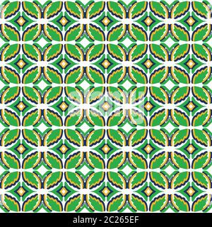 Portugiesisches Vektor-Tile Azulejo-Muster. Nahtlose Lissabon Gree Gelb auf weißem Mosaik Quadrat Hintergrund. Traditionelle Keramik Mit Blumenmuster Im Mediterranen Stil Stock Vektor