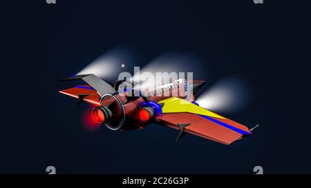 Modell einer interstellaren Flugzeuge auf einem dunklen Hintergrund. 3D-Rendering Stockfoto