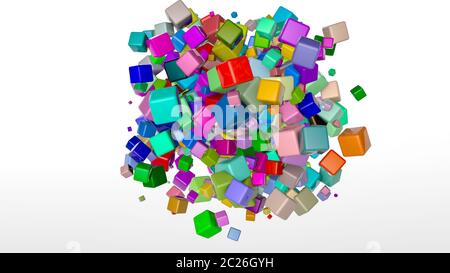 Bunte Würfel auf einem weißen Hintergrund. Abbildung. 3D-Rendering Stockfoto