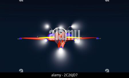 Modell einer interstellaren Flugzeuge auf einem dunklen Hintergrund. 3D-Rendering Stockfoto