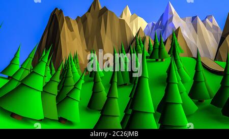 Low Poly Wüstenlandschaft. 3D-Rendering Stockfoto