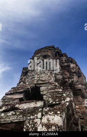 Bayon, lächelnde Steinwände auf Türmen, buddhistischer Tempel des Khmer-Reiches, im Zentrum der Ruinen von Angkor Thom, Siem Reap, Kambodscha, Südostasien, Asien Stockfoto