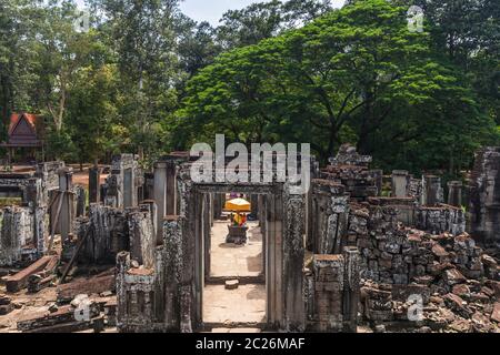 Bayon, Hof, buddhistischer Tempel des alten Khmer-Reiches, im Zentrum der Ruinen von Angkor Thom, Siem Reap, Kambodscha, Südostasien, Asien Stockfoto