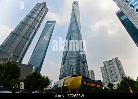 Shanghai Hochhäuser im Pudong Bezirk: Shanghai Tower, Shanghai World Financial Center, JinMao Tower. China Stockfoto