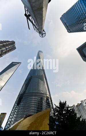 Shanghai Hochhäuser im Pudong Bezirk: Shanghai Tower, Shanghai World Financial Center, JinMao Tower. China Stockfoto