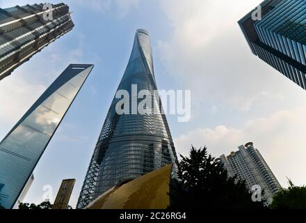 Shanghai Hochhäuser im Pudong Bezirk: Shanghai Tower, Shanghai World Financial Center, JinMao Tower. China Stockfoto