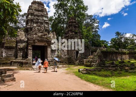 Westturm Tor des Preah Khan Tempel, buddhistischer und hinduistischer Tempel, alte Hauptstadt des Khmer Reiches, Siem Reap, Kambodscha, Südostasien, Asien Stockfoto