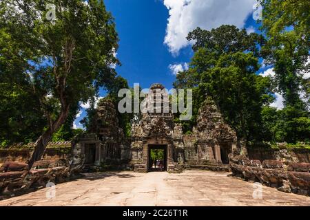 Westturm Tor des Preah Khan Tempel, buddhistischer und hinduistischer Tempel, alte Hauptstadt des Khmer Reiches, Siem Reap, Kambodscha, Südostasien, Asien Stockfoto