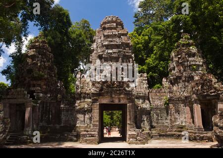 Westturm Tor des Preah Khan Tempel, buddhistischer und hinduistischer Tempel, alte Hauptstadt des Khmer Reiches, Siem Reap, Kambodscha, Südostasien, Asien Stockfoto