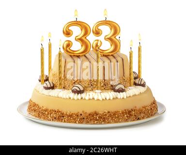 Festliche Kuchen mit goldenen Kerzen - Nummer 33 Stockfoto