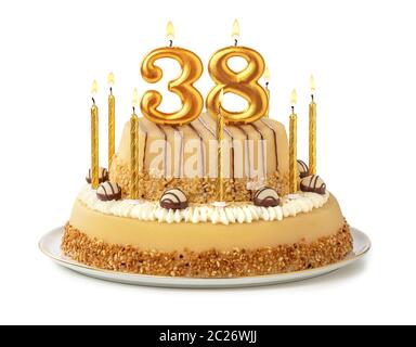 Festliche Kuchen mit goldenen Kerzen - Nummer 38 Stockfoto