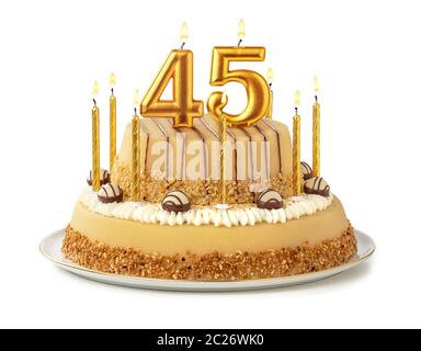 Festliche Kuchen mit goldenen Kerzen - Nummer 45 Stockfoto