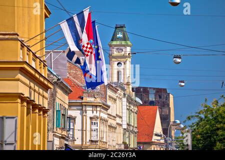 Osijek bunte Straße und Wahrzeichen, slavonija Region von Kroatien Stockfoto