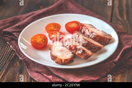 Teil der Char siu Schwein - Chinesisches bbq Schweinefleisch Stockfoto