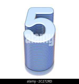 Blauen extrudierten Nummer 5 fünf 3D-Render Abbildung auf weißem Hintergrund Stockfoto